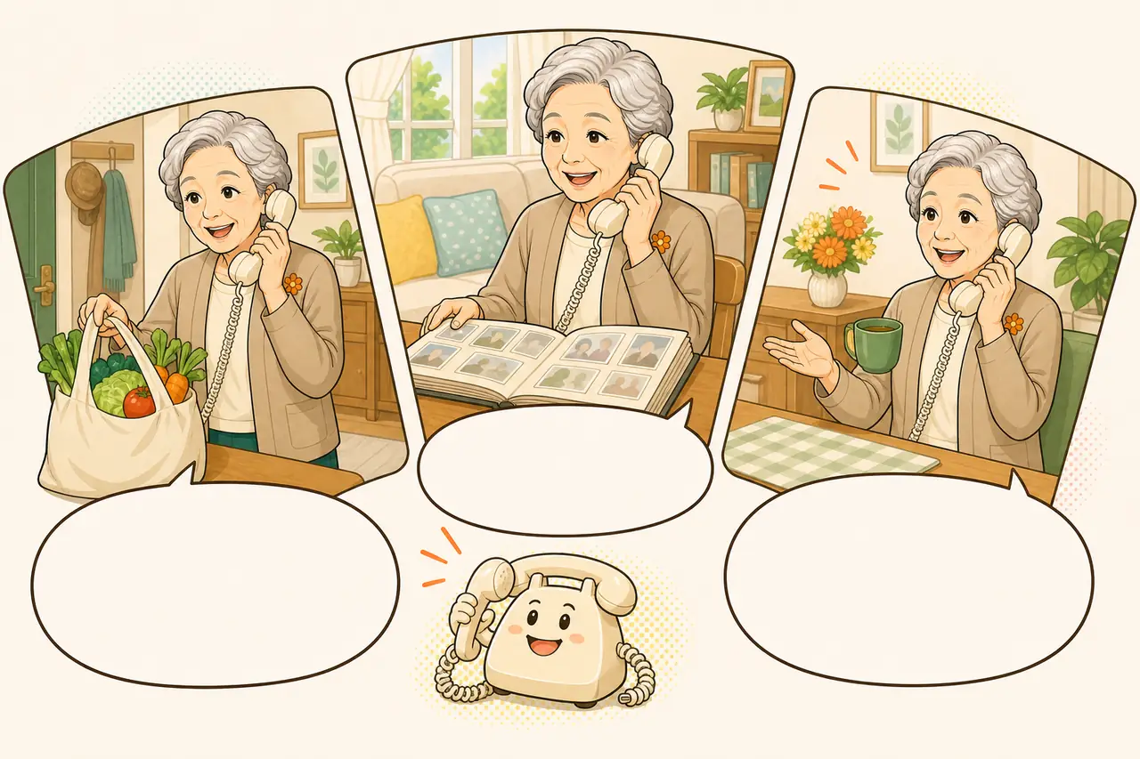 買い物、昔のアルバム、日常の小さな愚痴を固定電話から話す母