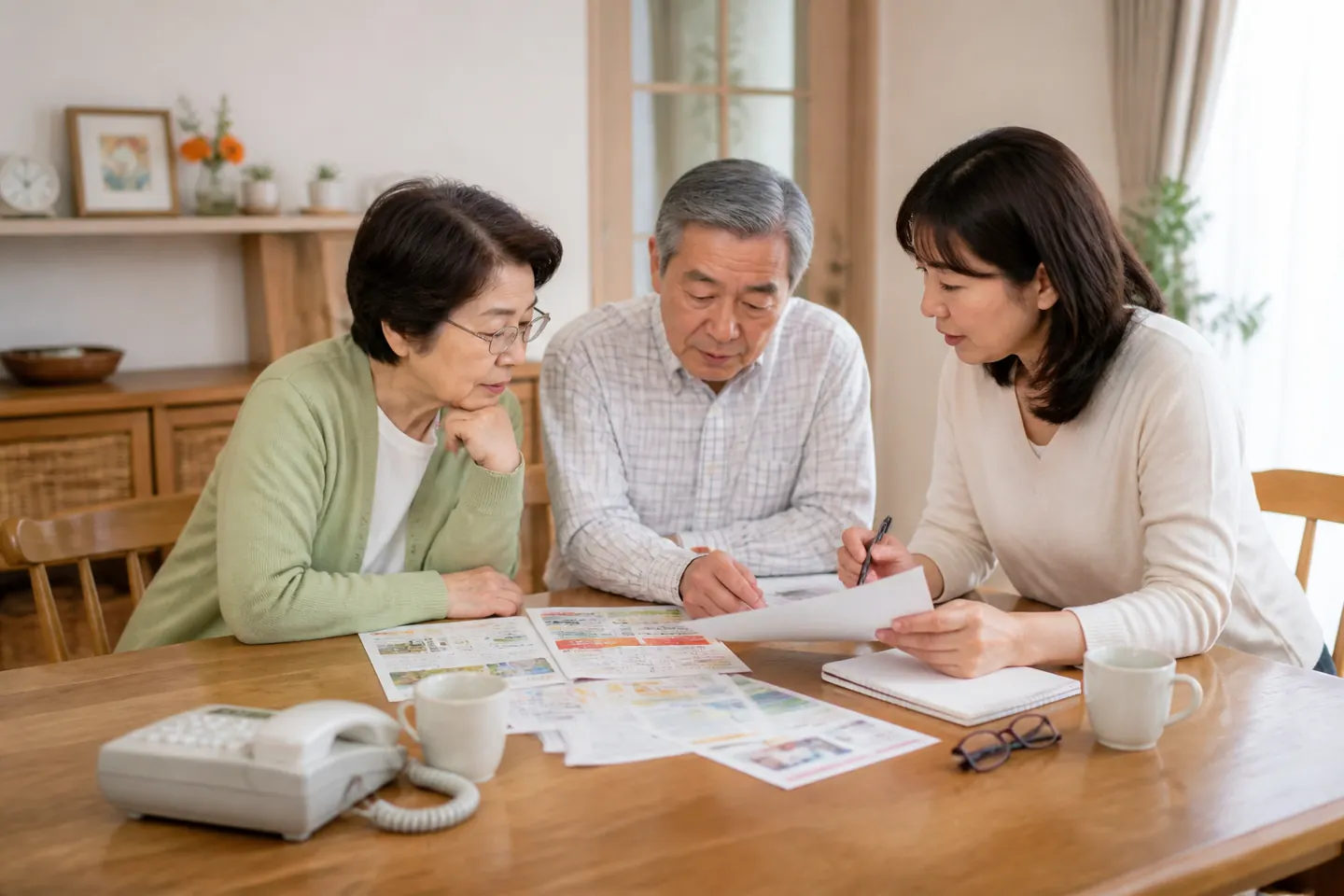 兄弟で親への連絡予定を確認する家族