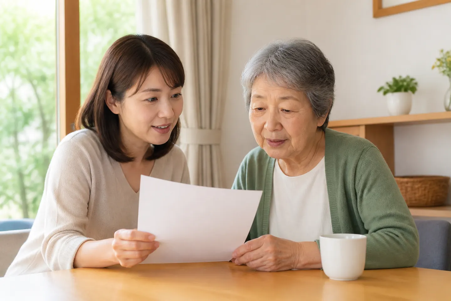 電話会社の料金表に通話先と時間を書き込む様子