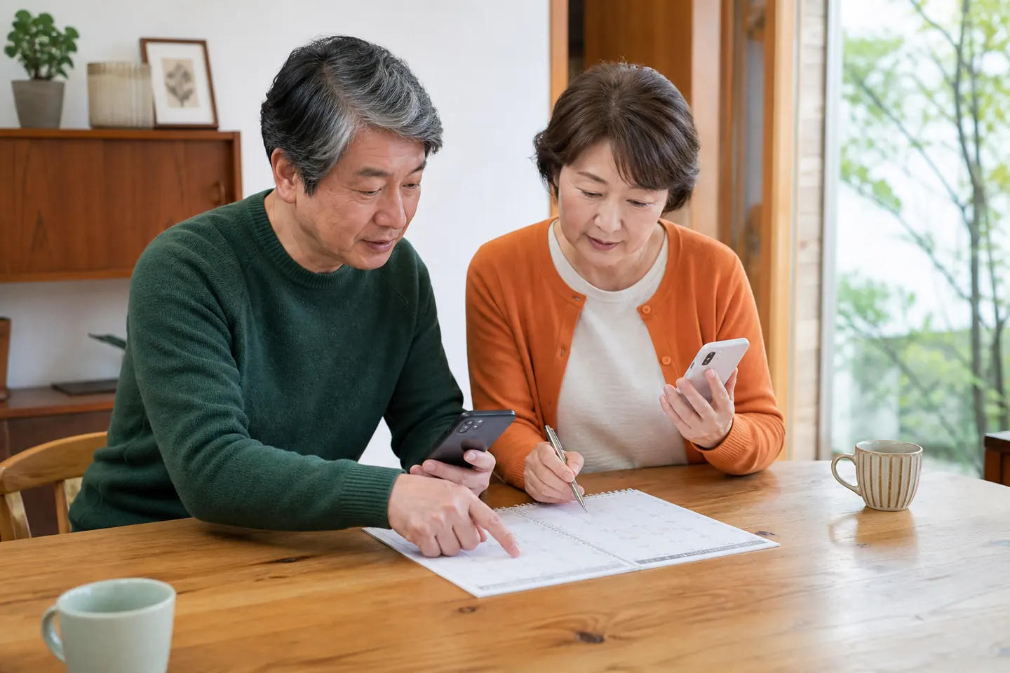 共有カレンダーに親への連絡予定を入れる家族