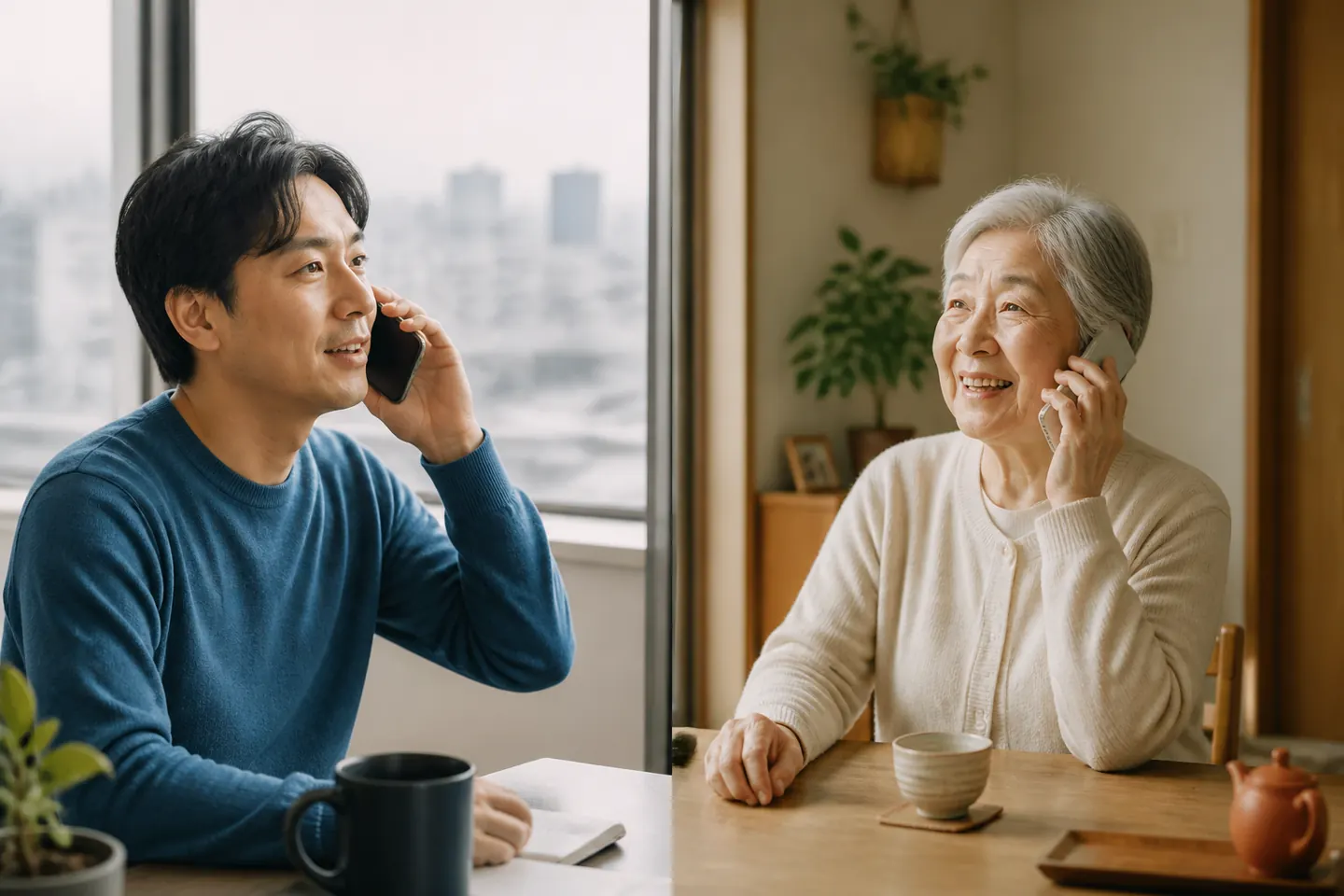固定電話でAIと日常の話をする高齢者に関連する生活場面