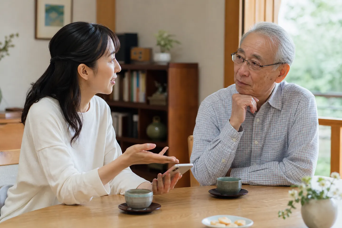 電話、地域活動、訪問など話し相手の選択肢を並べた食卓に関連する生活場面