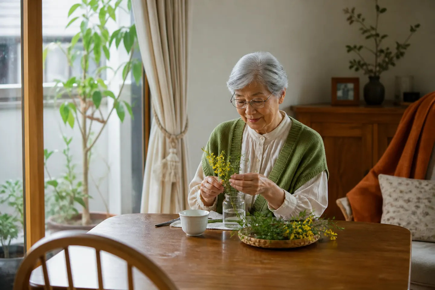 自宅で穏やかに一人の時間を楽しむ高齢者